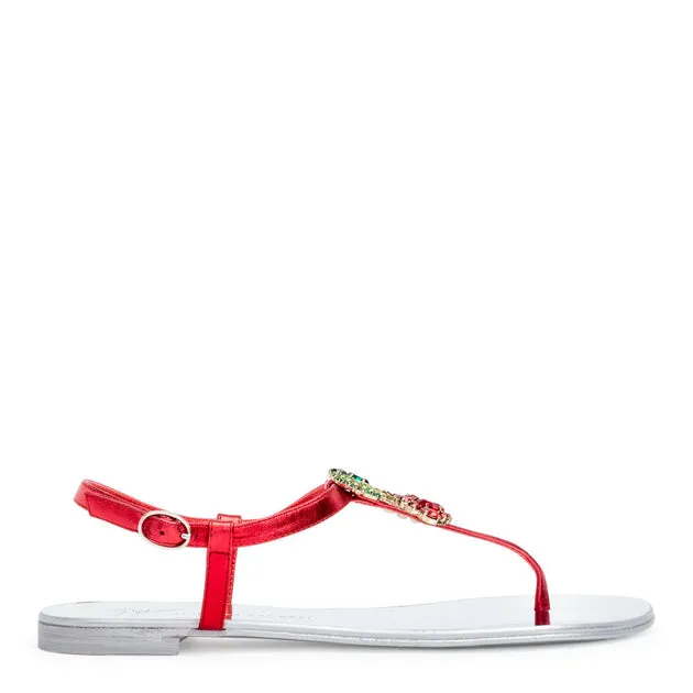 Giuseppe Zanotti Flat Sandals with Strawberry Red Crystals