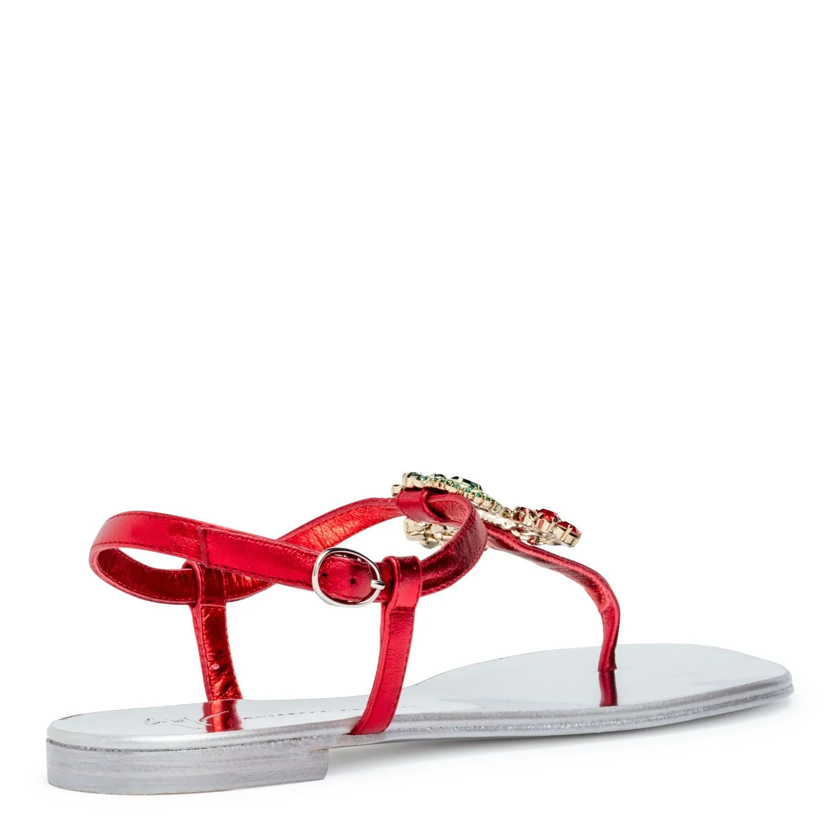 Giuseppe Zanotti Flat Sandals with Strawberry Red Crystals