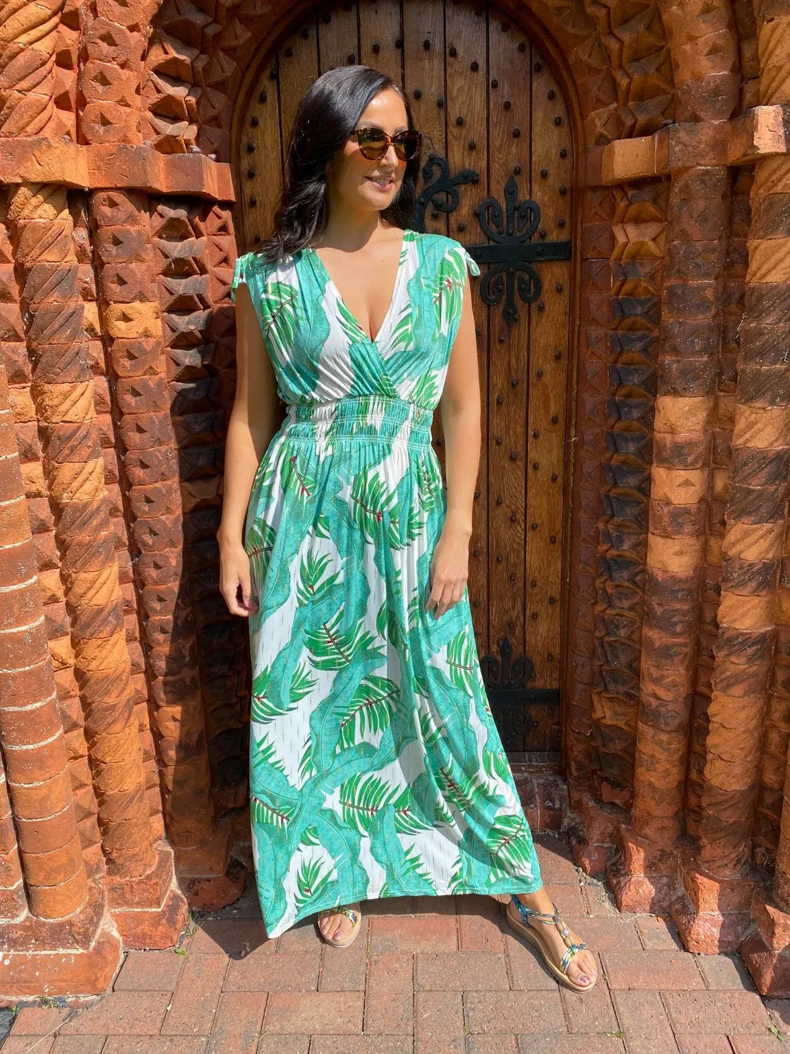 Gold Tropical Print Dress with Accent Sofia