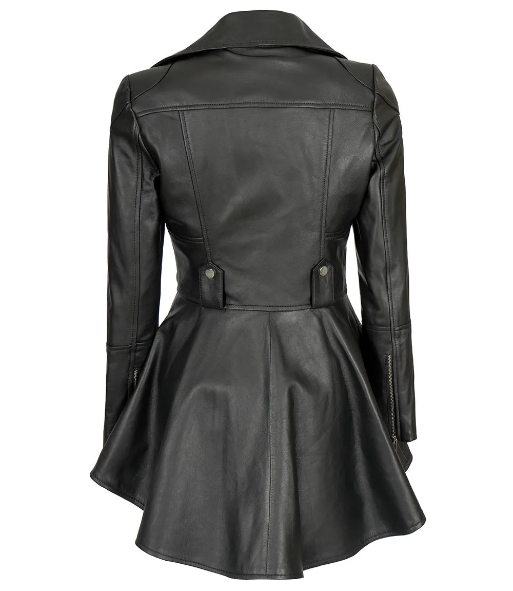 Gonzalez Women Black Asymmetrical Peplum Leather Jacket