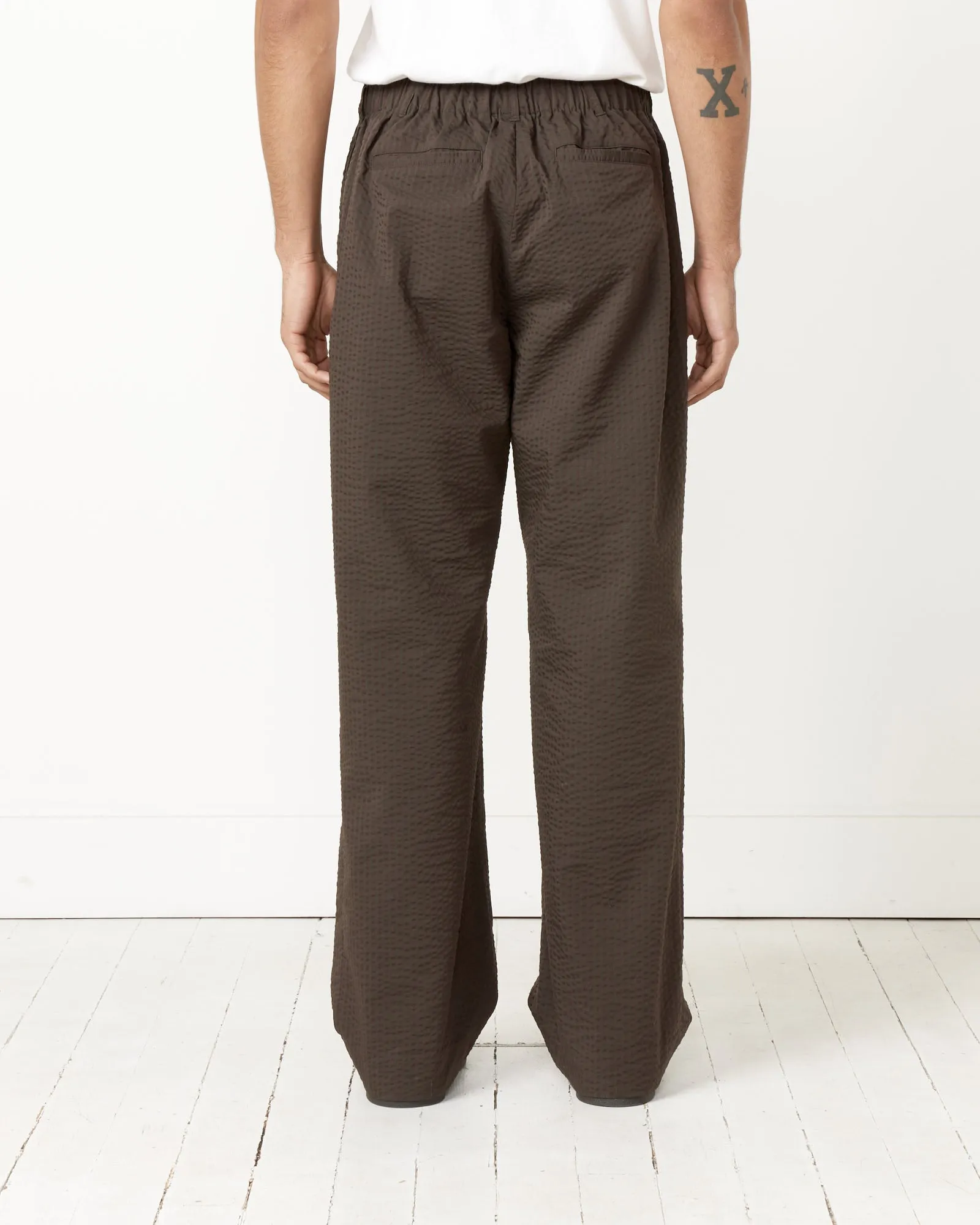 Green and Brown Striped Seersucker Drape Trousers