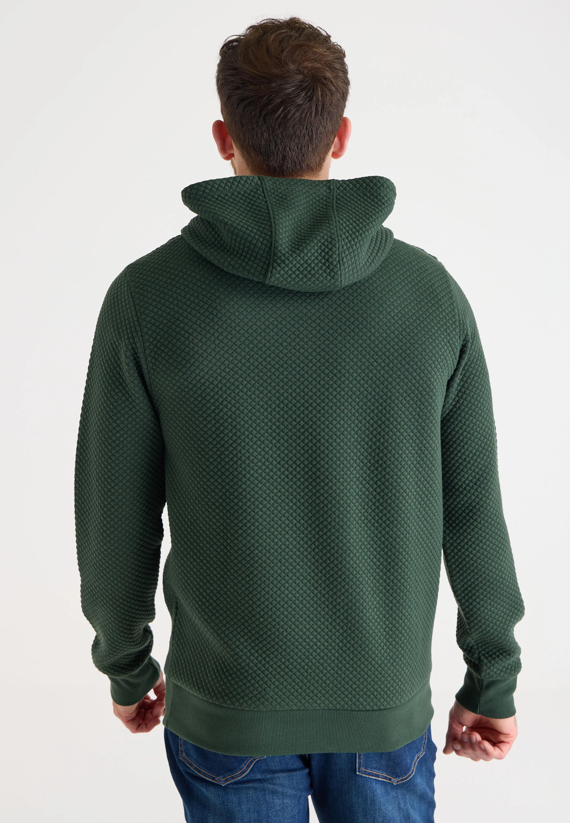 Green Textured Men's Hoody Sweatshirt