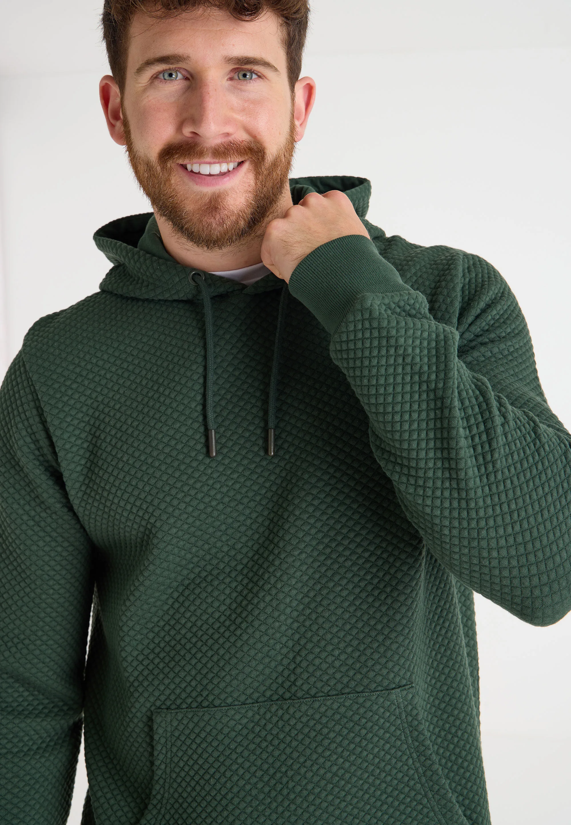 Green Textured Men's Hoody Sweatshirt