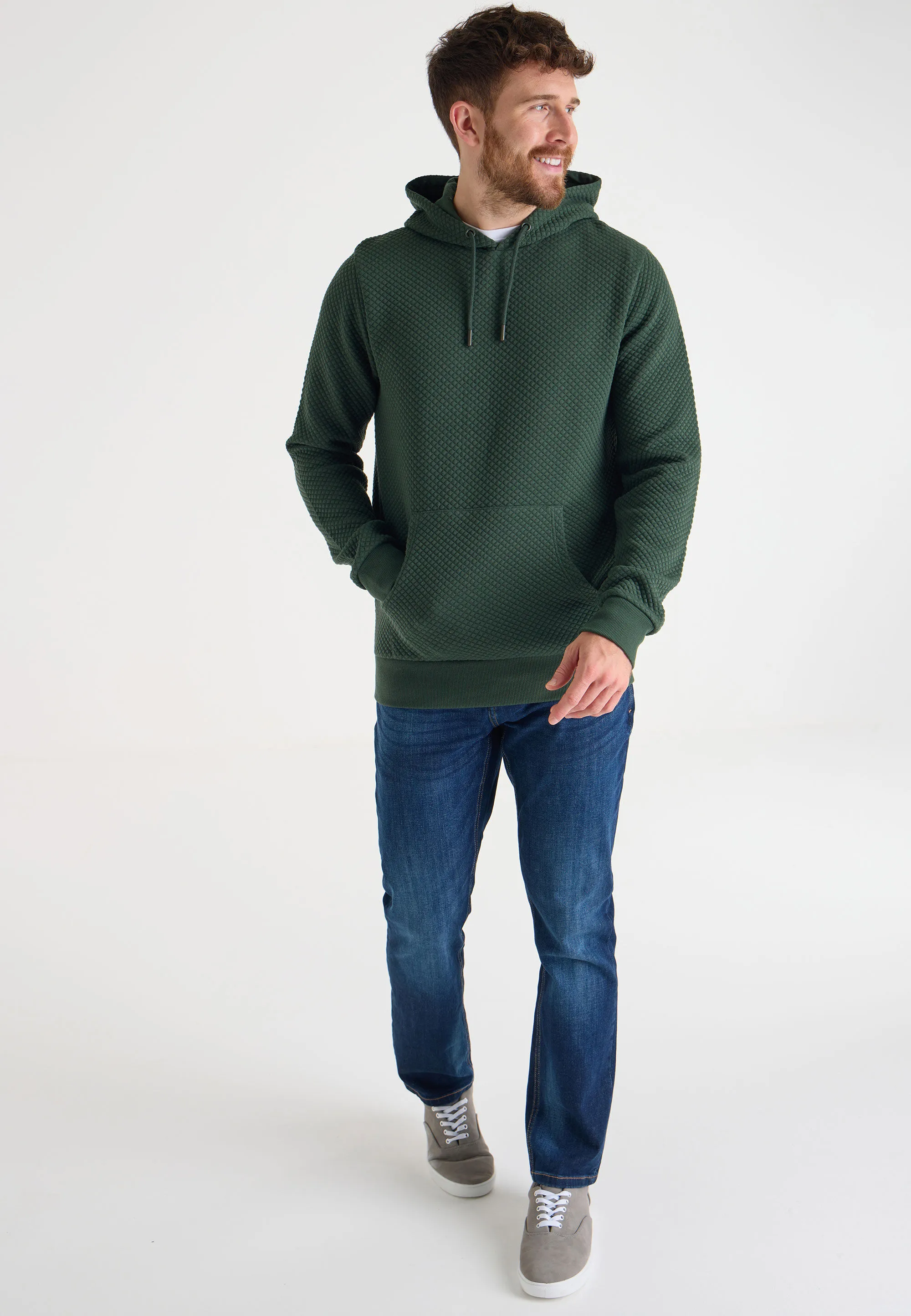 Green Textured Men's Hoody Sweatshirt