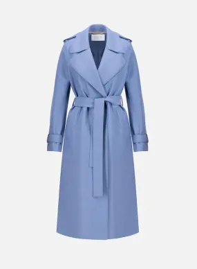 Harris Wharf Trench Coat in Light Pressed Wool with Double Vent - Denim Blue