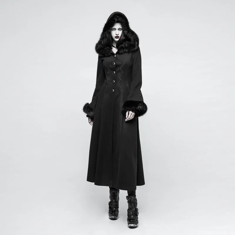 Hooded Steampunk Maxi Coat for Women