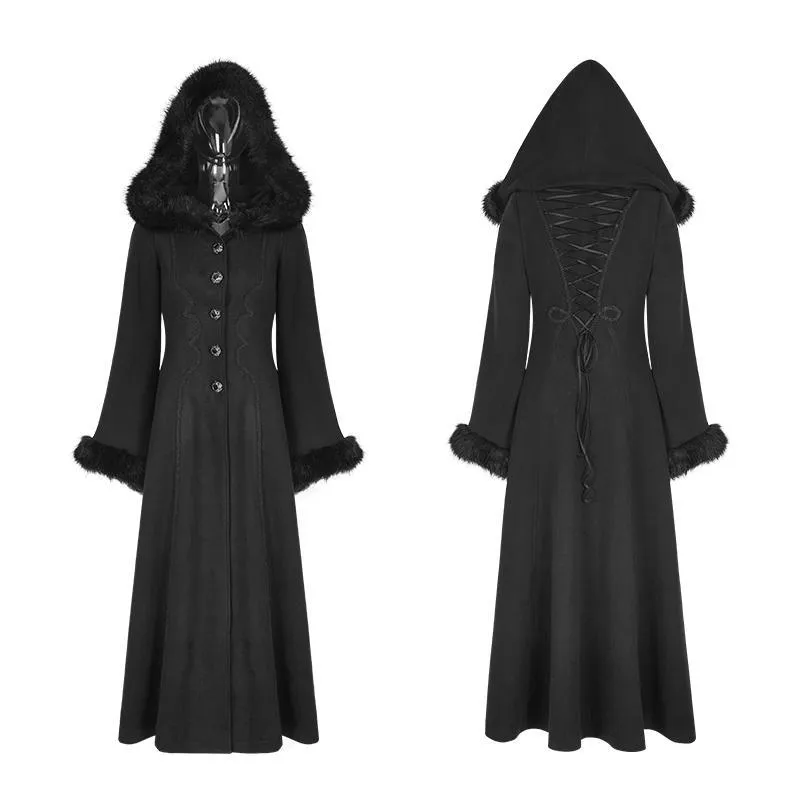 Hooded Steampunk Maxi Coat for Women