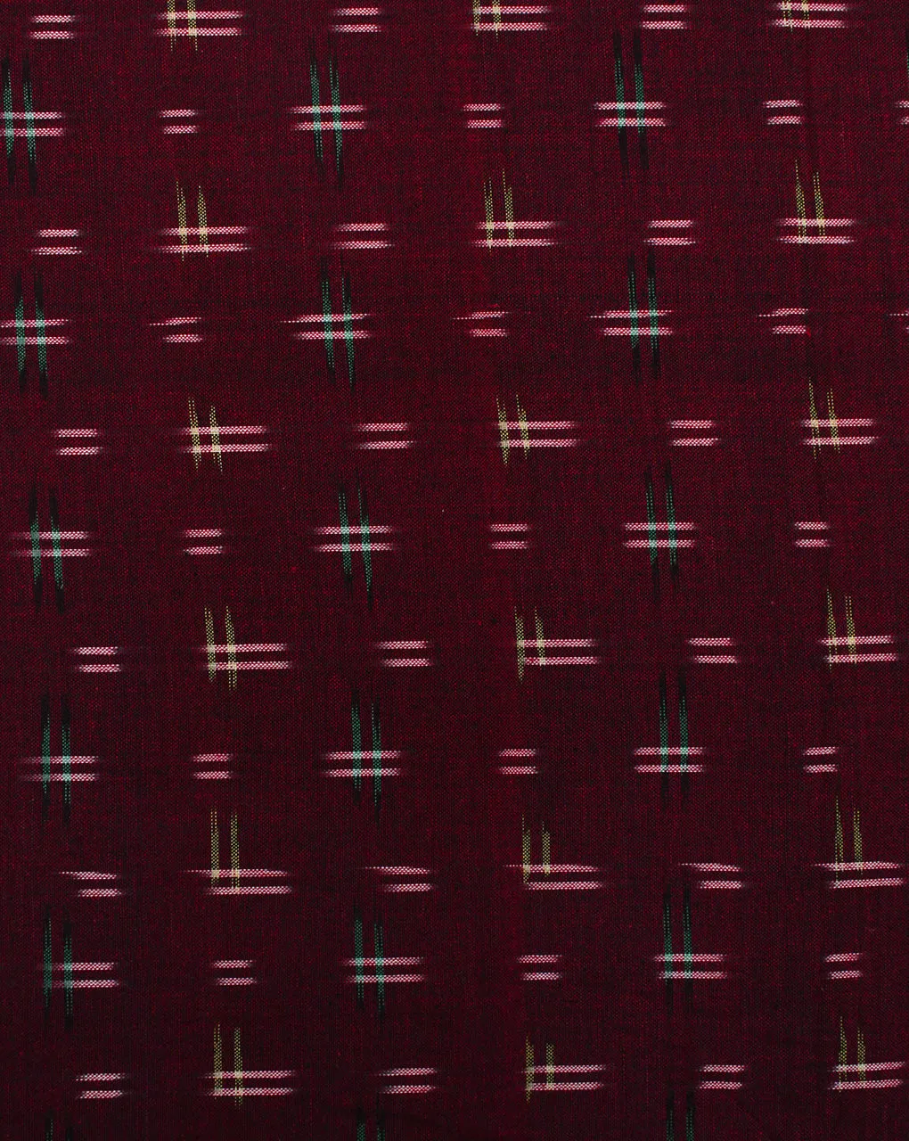 Ikat Cotton Fabric Maroon Color Yarn Dyed Design