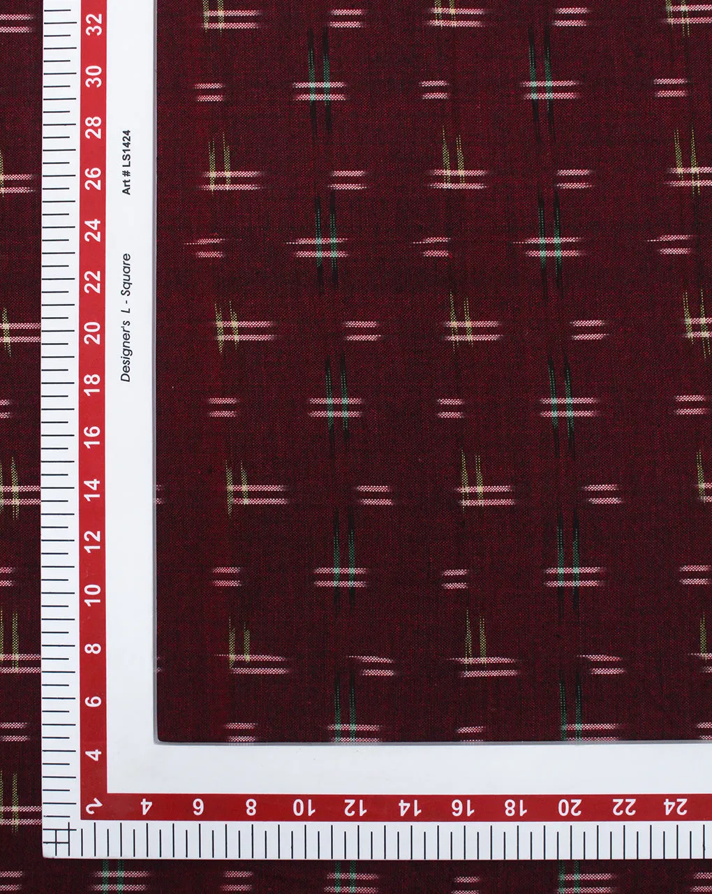 Ikat Cotton Fabric Maroon Color Yarn Dyed Design