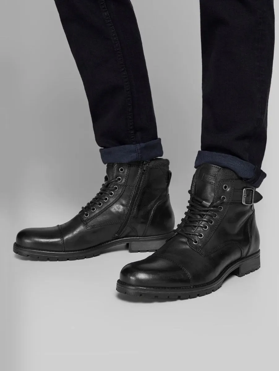 Jack and Jones Albany Anthracite Leather Boots