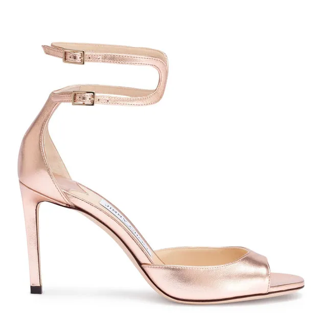 Jimmy Choo Lane 85 Metallic Rose Gold Sandals Shoes