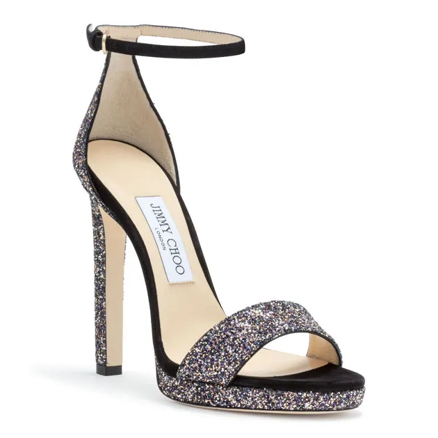 Jimmy Choo Misty 120 Black Suede Glitter Sandals Shoes