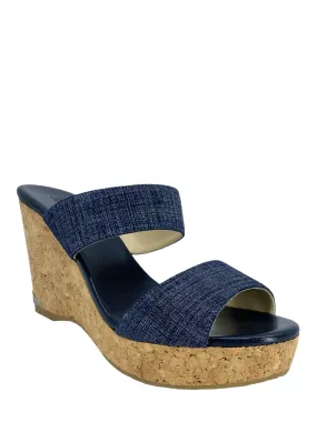 Jimmy Choo Parker Denim Cork Wedge Sandals Size 9.5