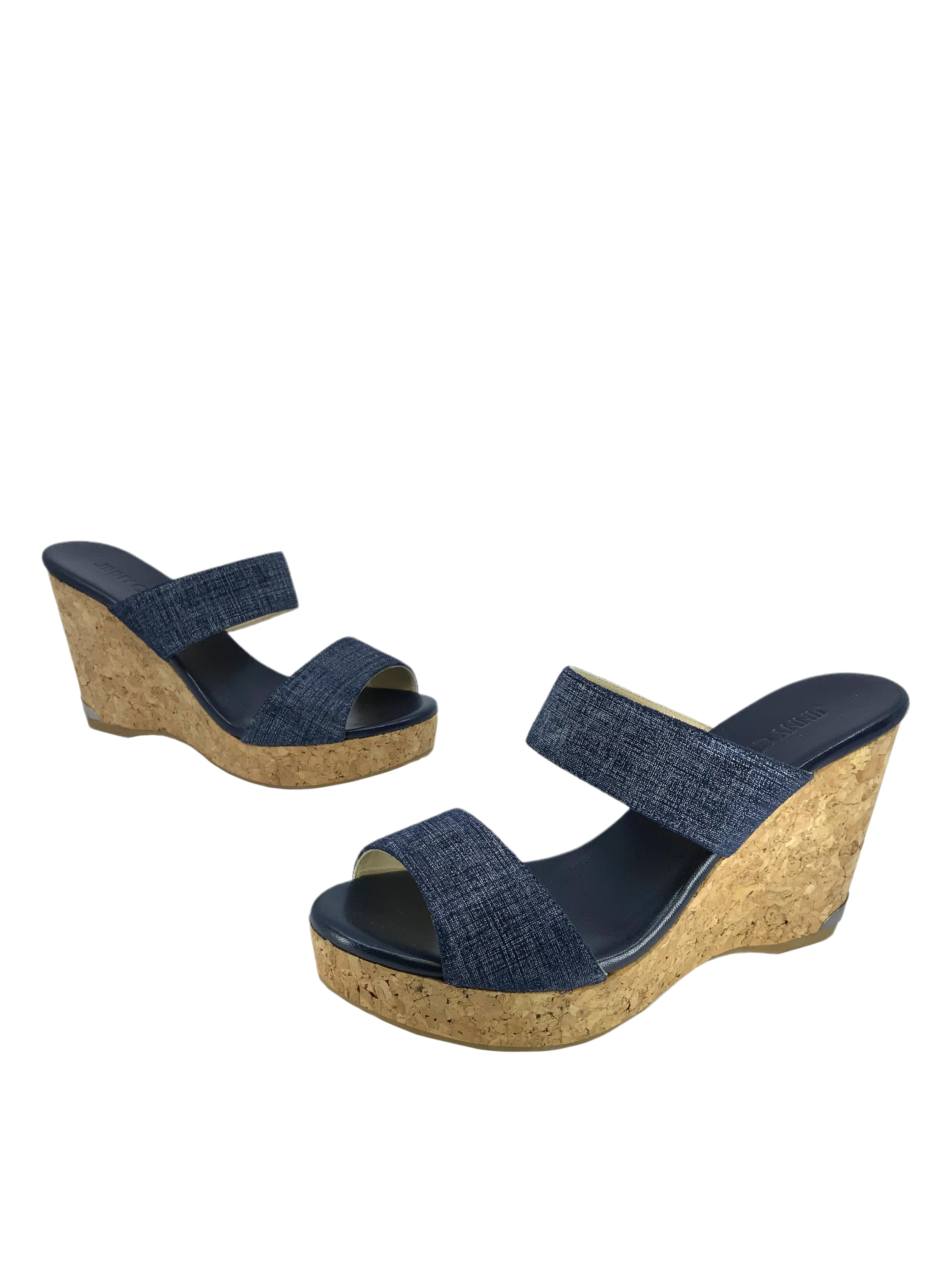 Jimmy Choo Parker Denim Cork Wedge Sandals Size 9.5