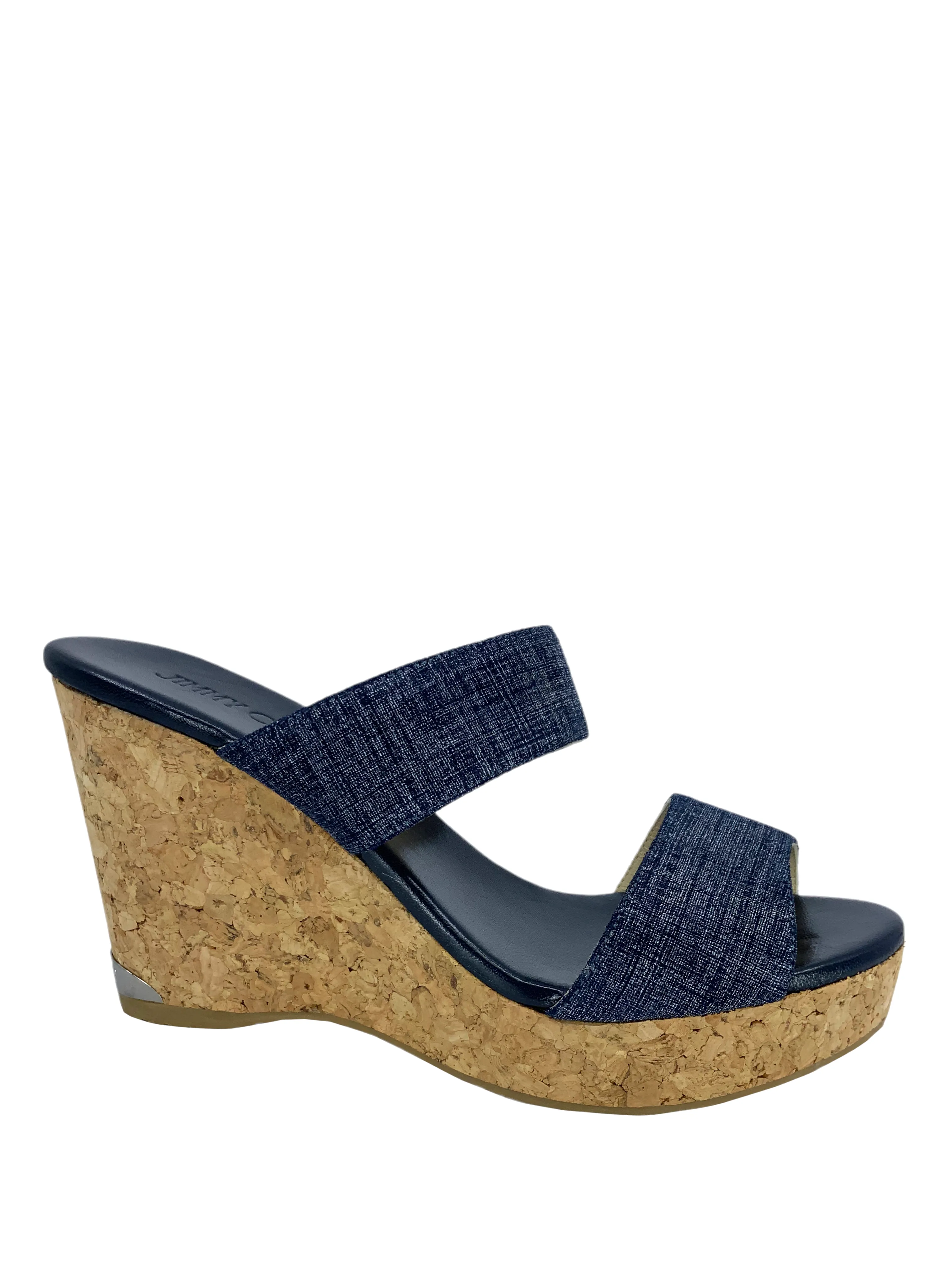 Jimmy Choo Parker Denim Cork Wedge Sandals Size 9.5