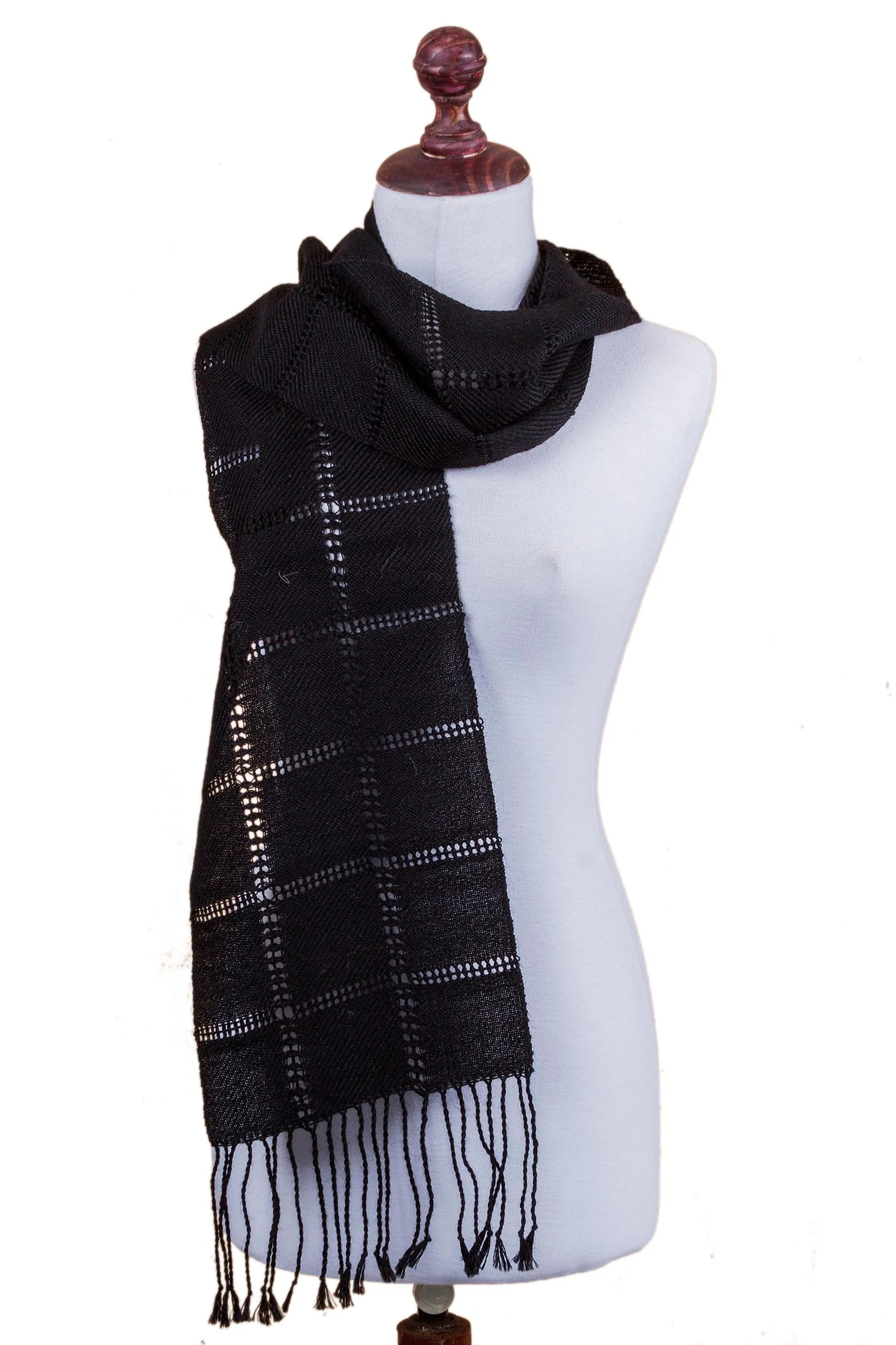 Juliaca Alpaca Scarf - Handwoven Black Wool - Women's Midnight