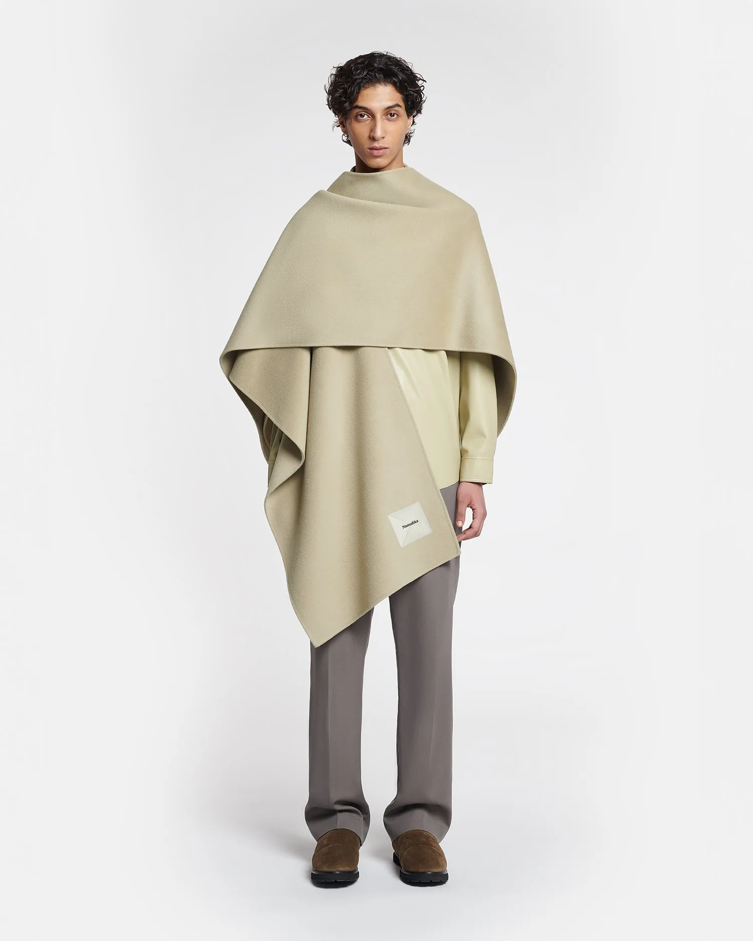 Kamin Wool Silk Shawl Pale Olive