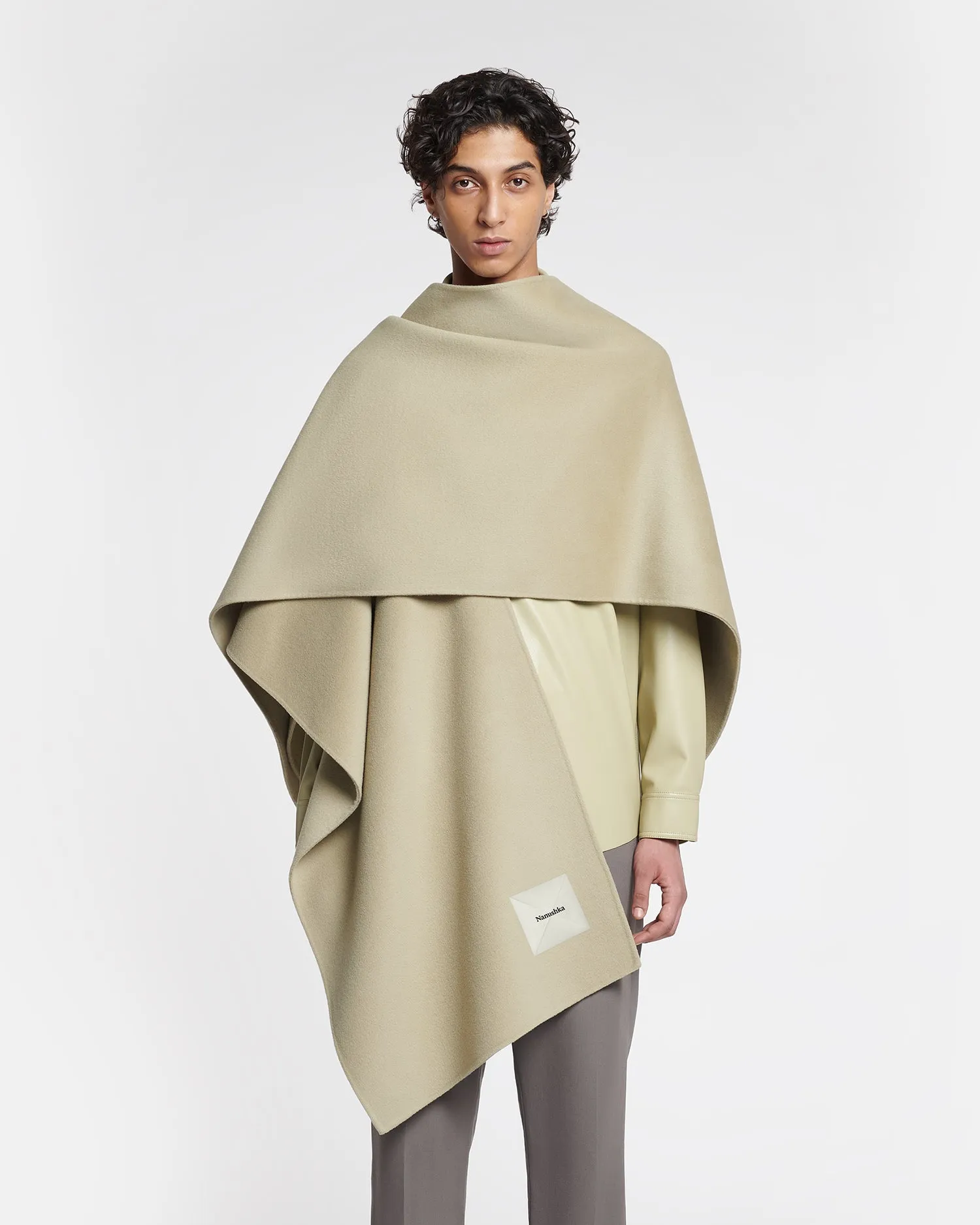 Kamin Wool Silk Shawl Pale Olive