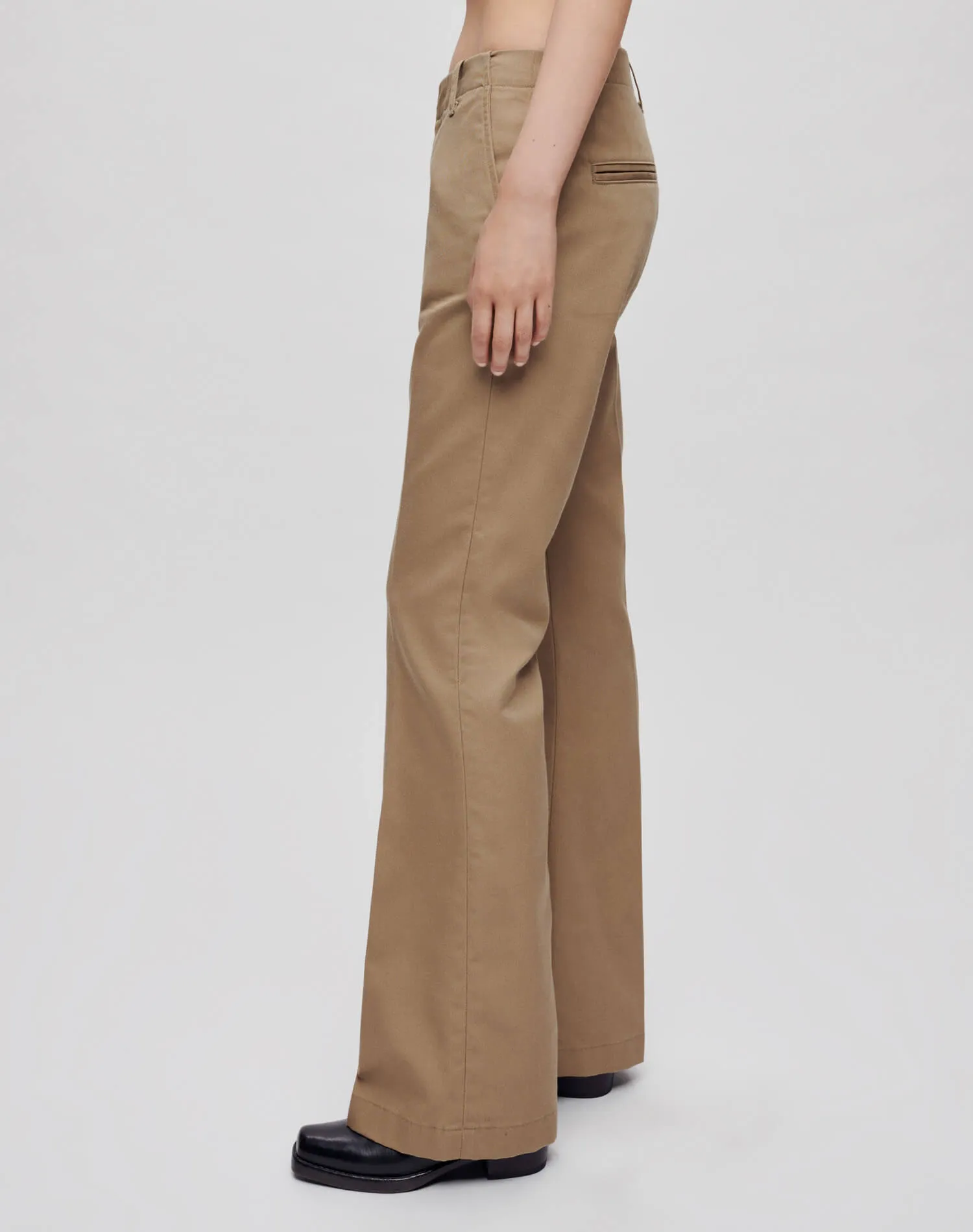 Khaki Flared Trousers with Mid Rise