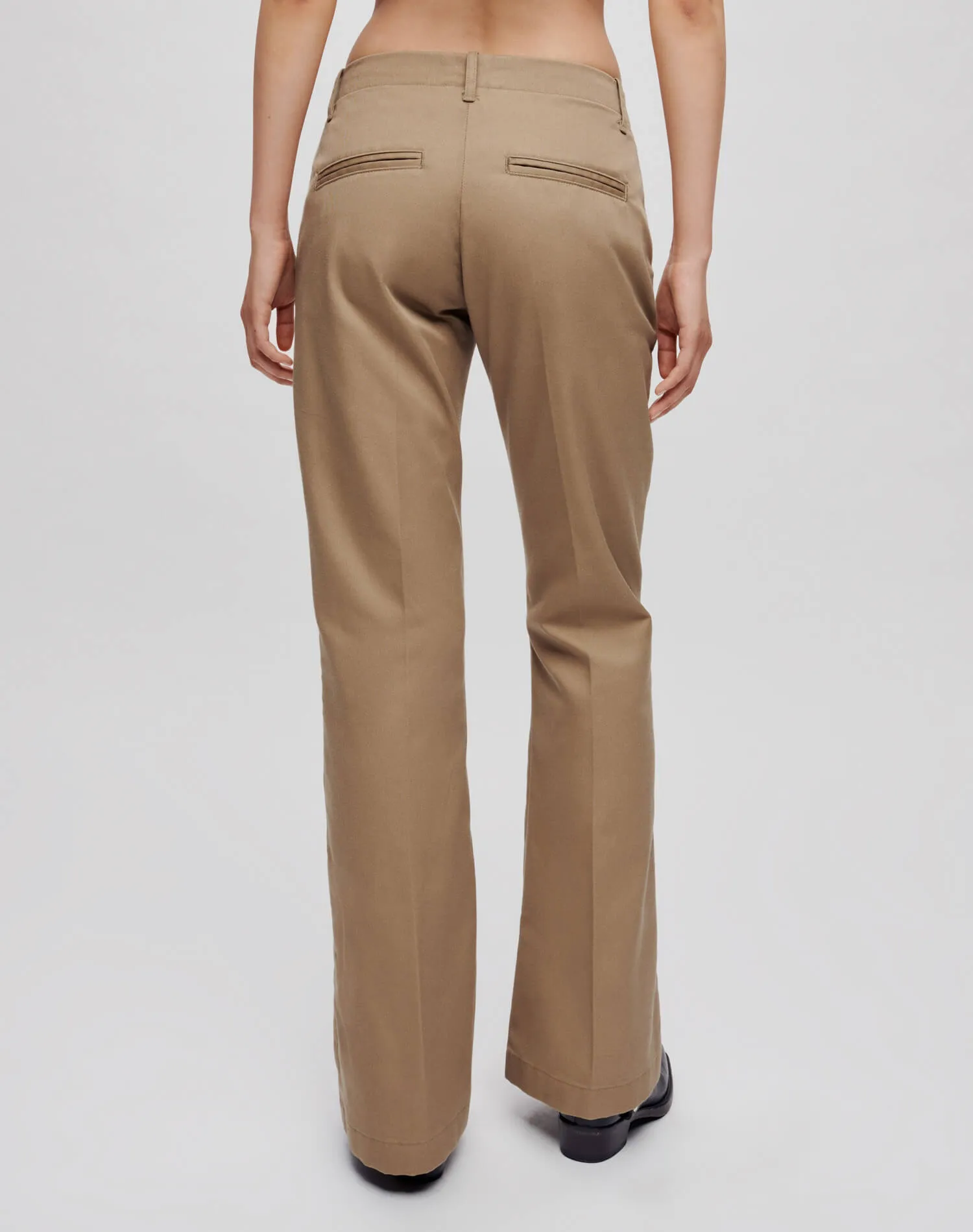 Khaki Flared Trousers with Mid Rise