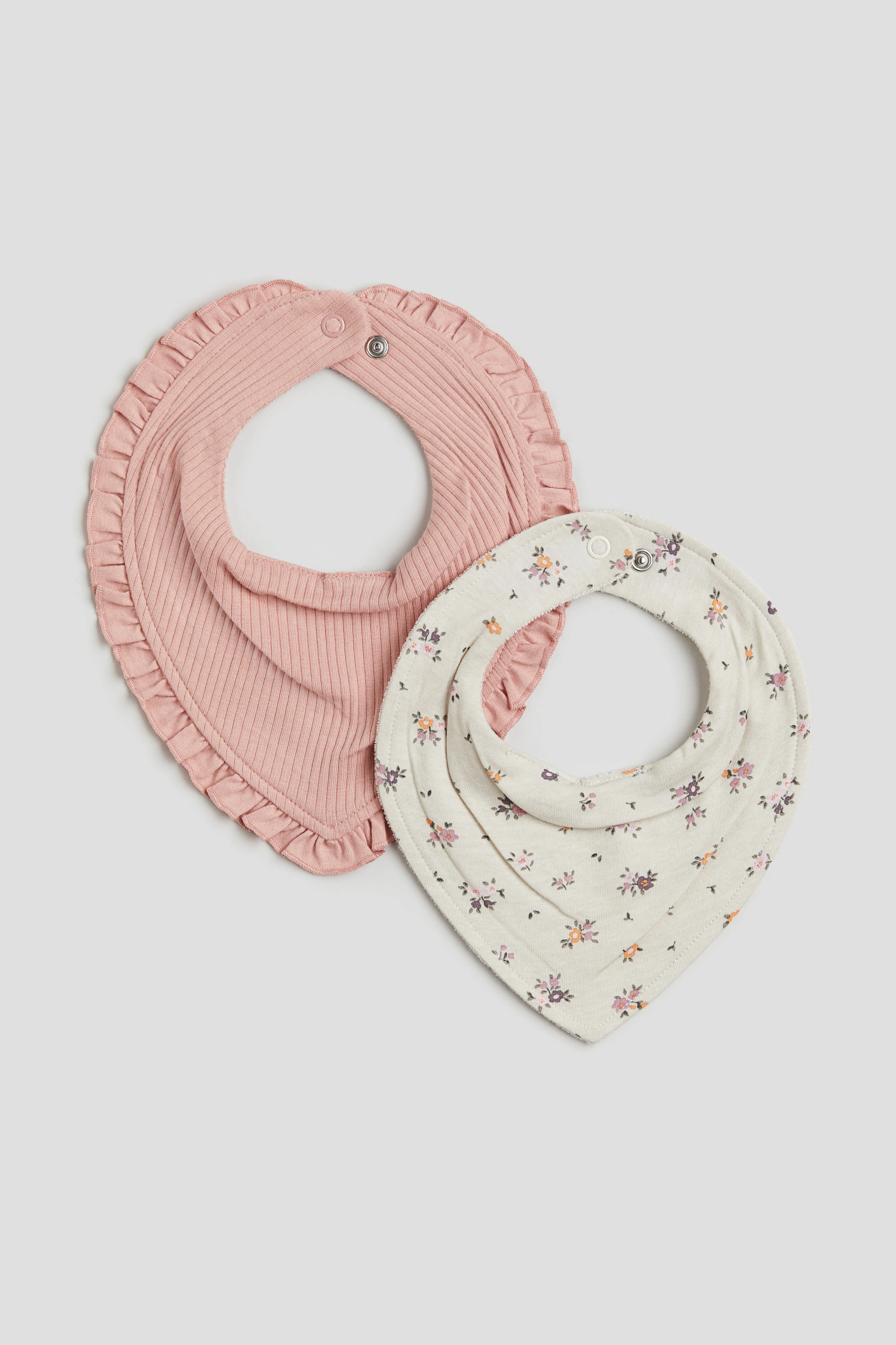 Kids' 2-Pack Light Dusty Pink and Floral Terry-Lined Triangular Scarves | H&M GB