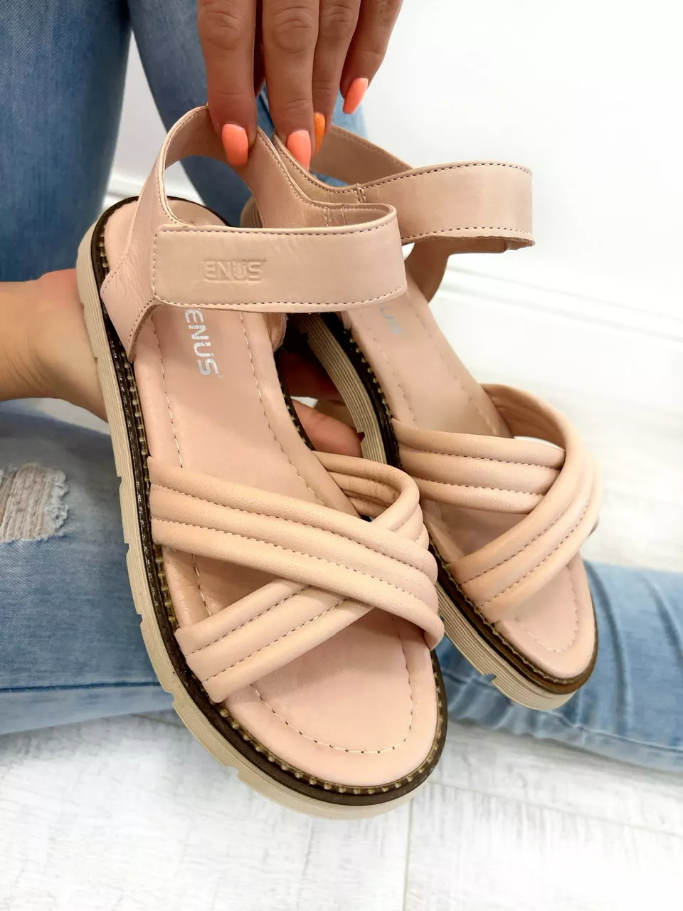 Rose Leather Sandals VNS VELCRO D674