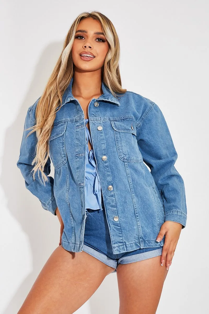 Light Blue Denim Jacket - Longline Trucker Style - Leilana