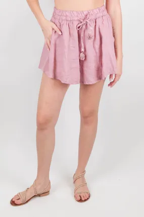 Linen Shorts with Drawstring Waistband and Elasticized Waist