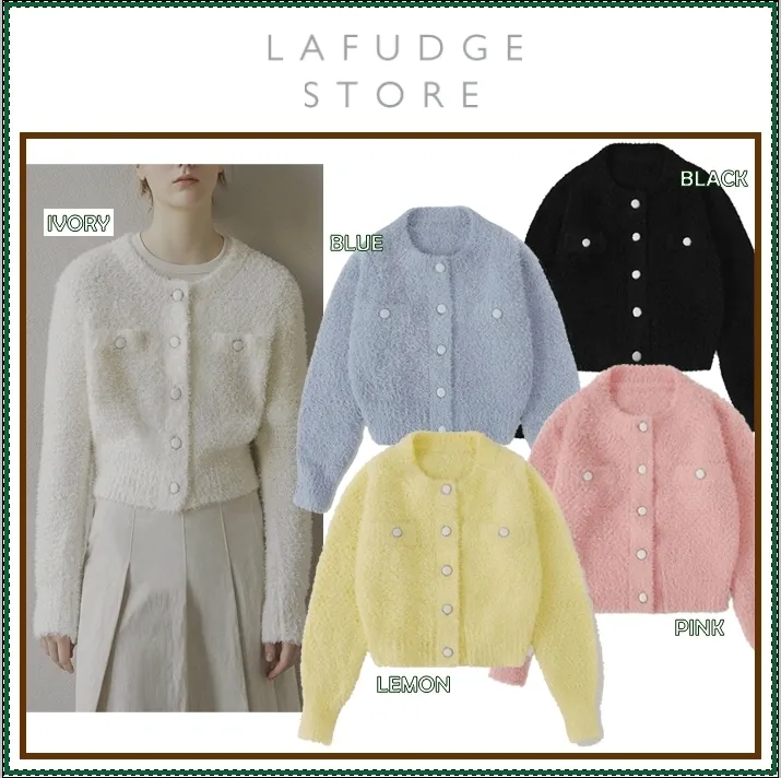 Long Sleeves Plain Logo Cardigans at LAFUDGE STORE