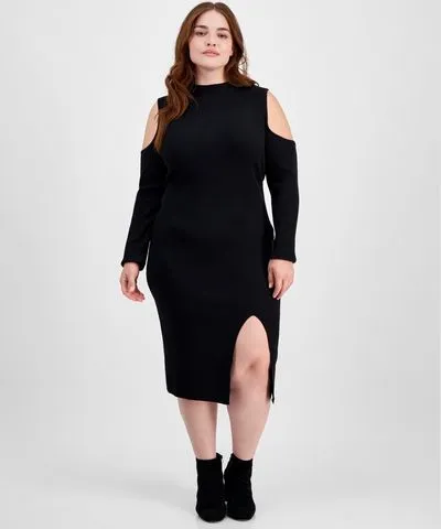 Madden Girl Plus Size Cold-Shoulder Midi Dress