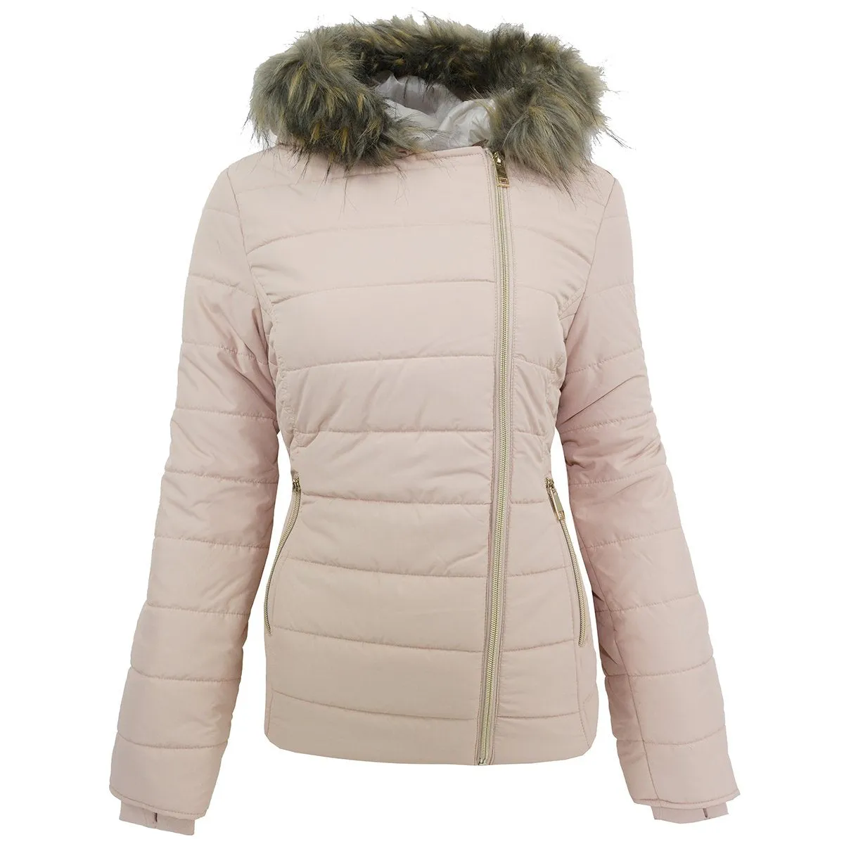 Maralyn & Me Juniors' Puffer Jacket with Asymmetrical Zip in Magnolia L