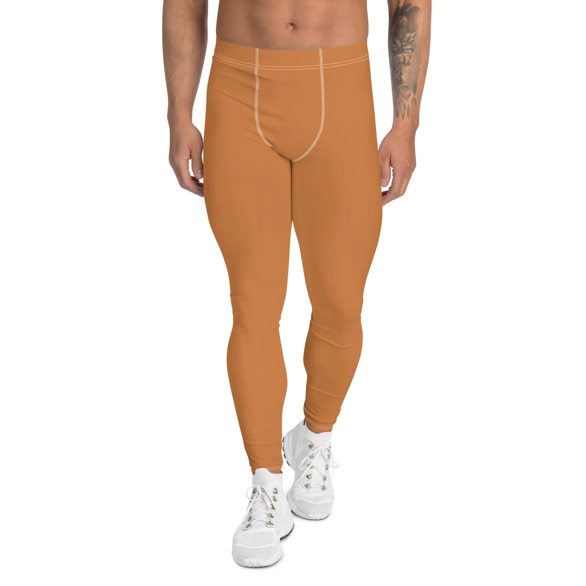 Men's Raw Sienna Solid Color Workout Leggings - Urban Chic