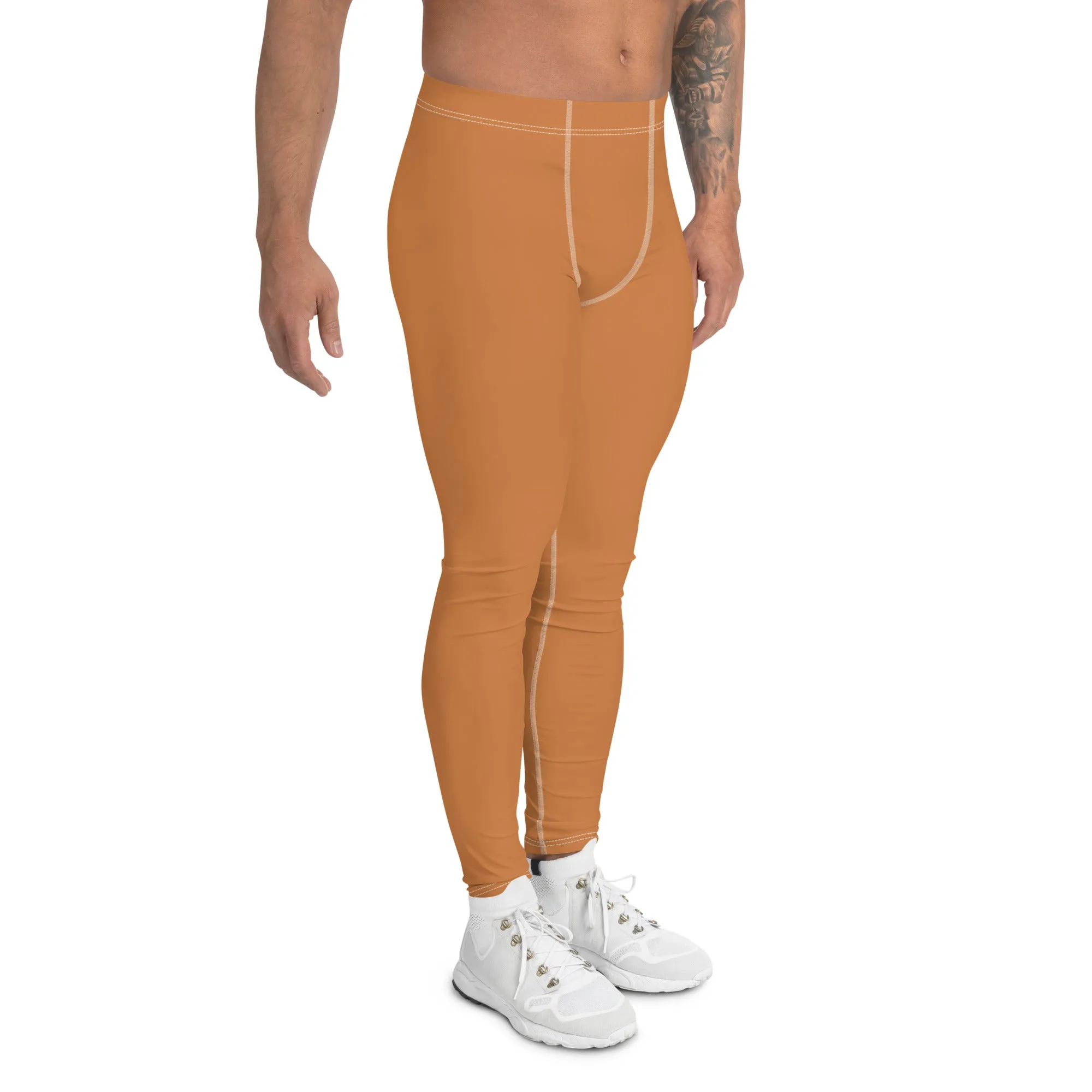 Men's Raw Sienna Solid Color Workout Leggings - Urban Chic