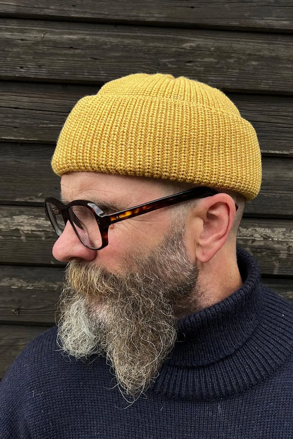 Merino Bifold Watch Cap in Mustard