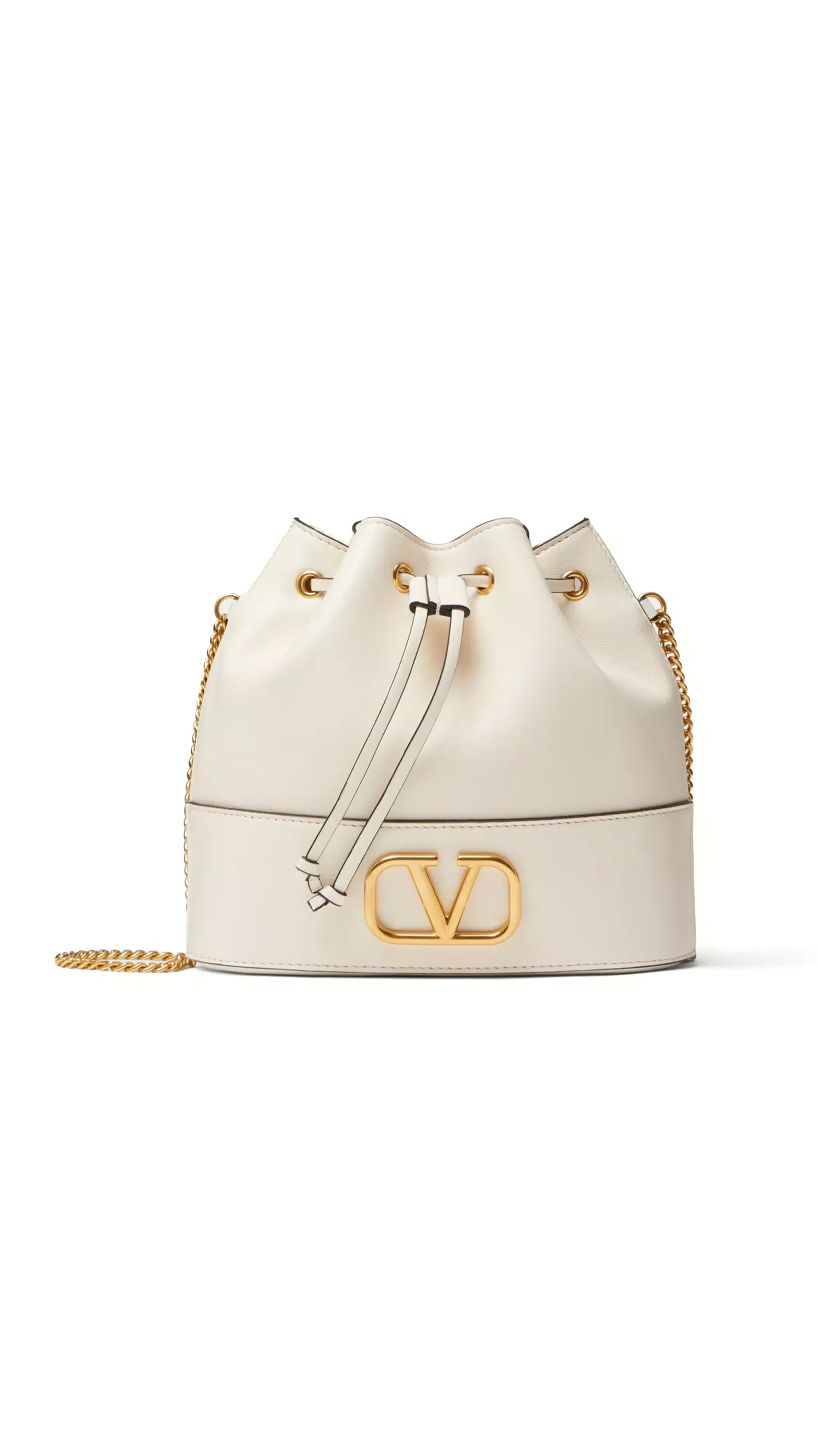 Mini Bucket Bag in Nappa with VLogo Signature Chain in Light Ivory