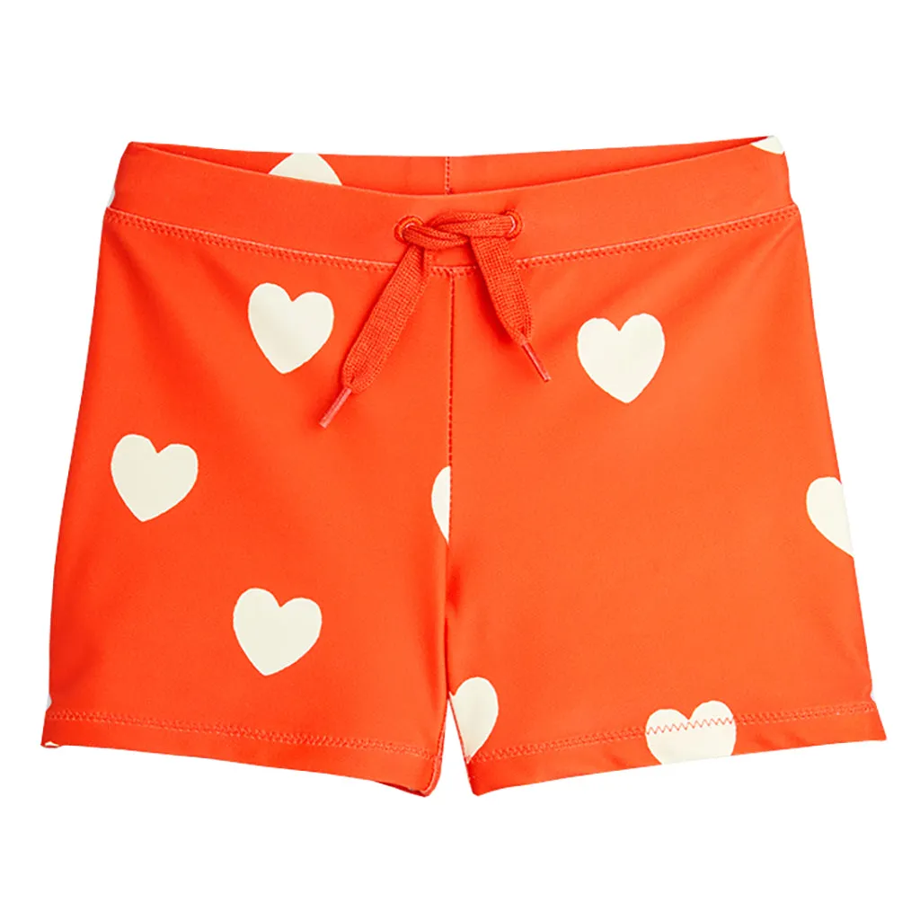 Mini Rodini Red Hearts Swim Shorts for Kids