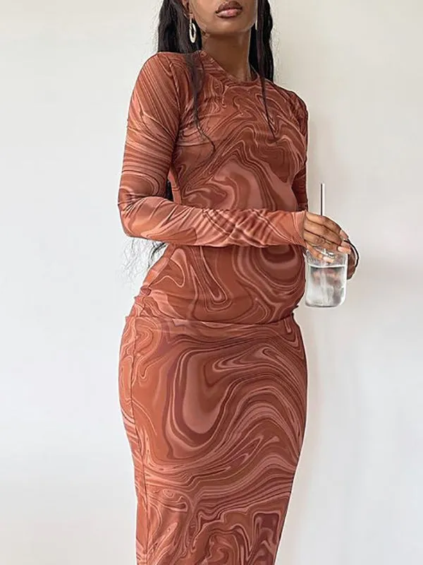 Momnfancy Brown Patchwork Tie Dye Vintage Baby Shower Bodycon Maternity Maxi Dress