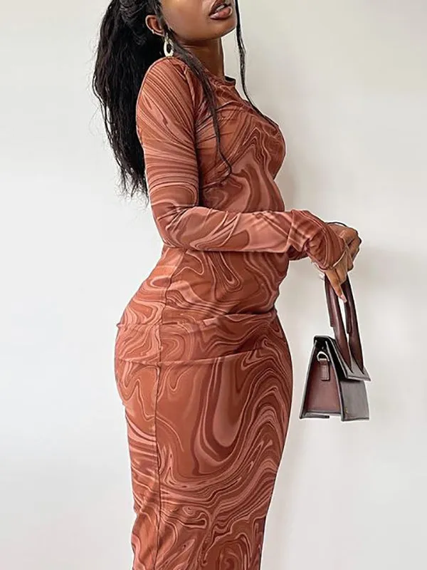 Momnfancy Brown Patchwork Tie Dye Vintage Baby Shower Bodycon Maternity Maxi Dress