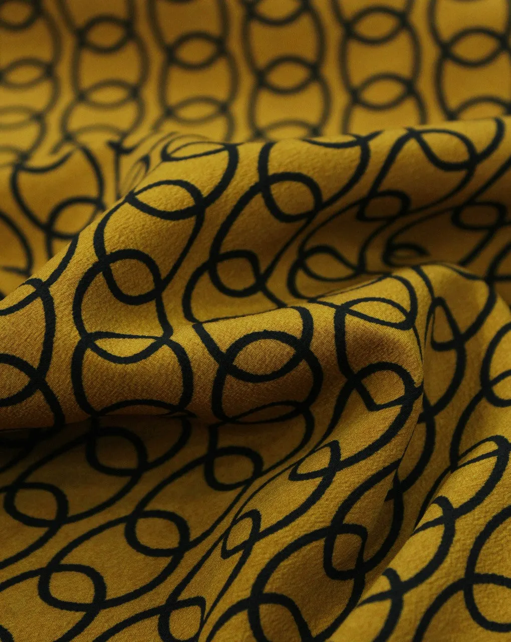 Mustard Black Circle Polyester Crepe Fabric