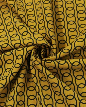 Mustard Black Circle Polyester Crepe Fabric