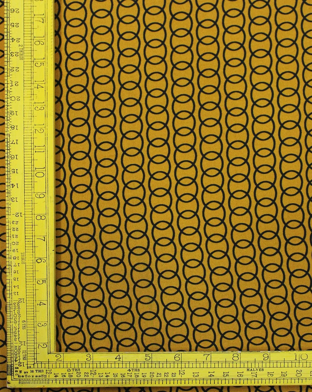 Mustard Black Circle Polyester Crepe Fabric