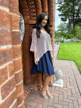 Navy Blue Cotton Dress with Scoop Neck - Joy Collection