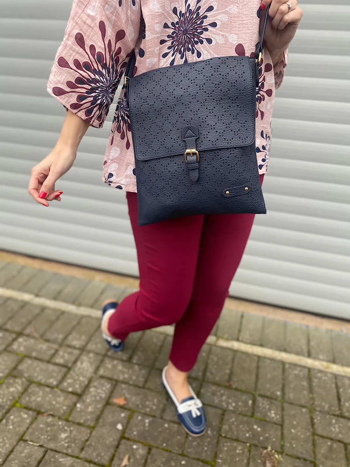 Navy Button Bag with Multiple Holes