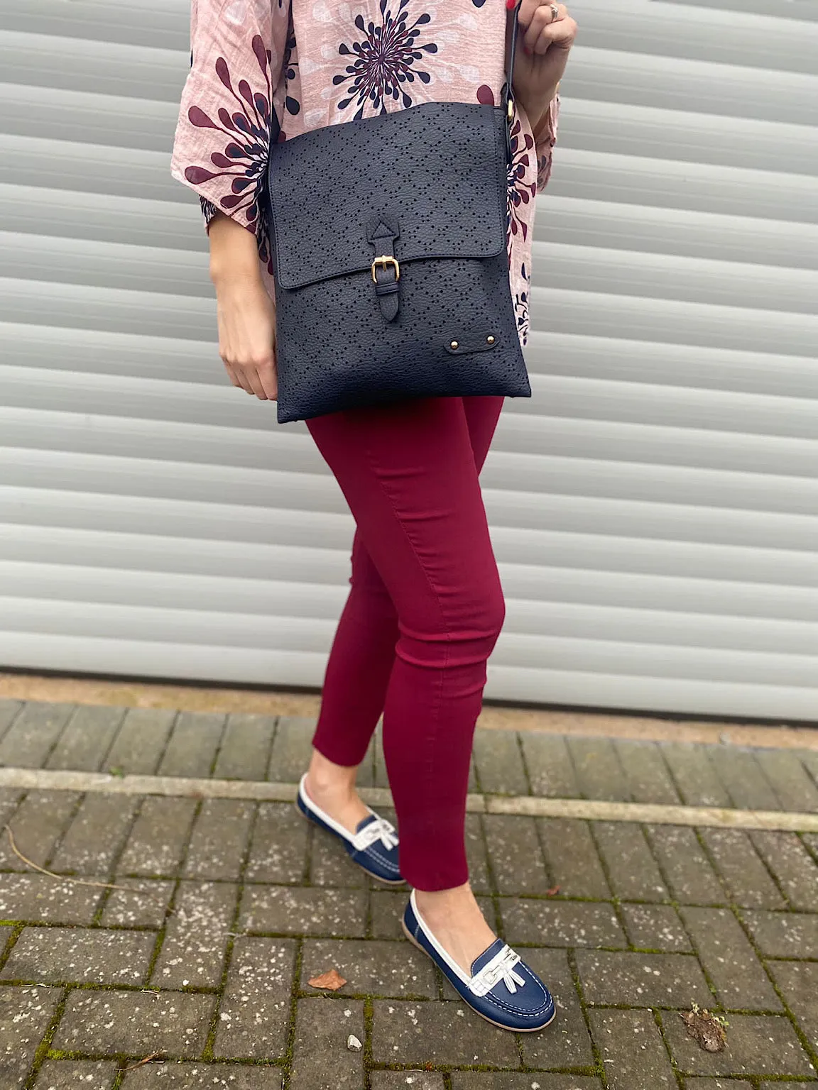 Navy Button Bag with Multiple Holes