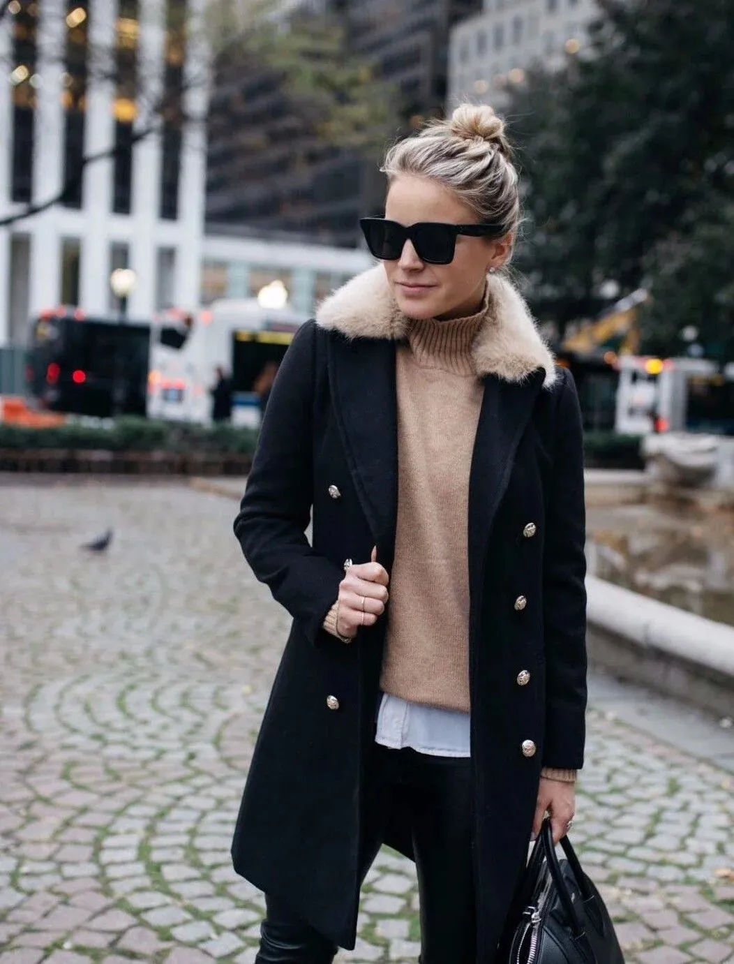 Navy Military Coat with Fur Collar