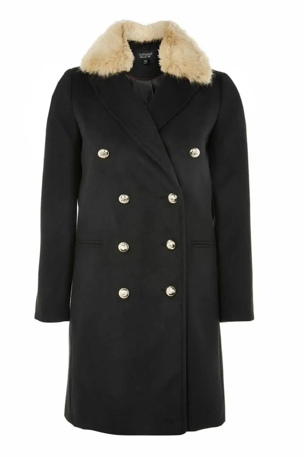 Navy Military Coat with Fur Collar