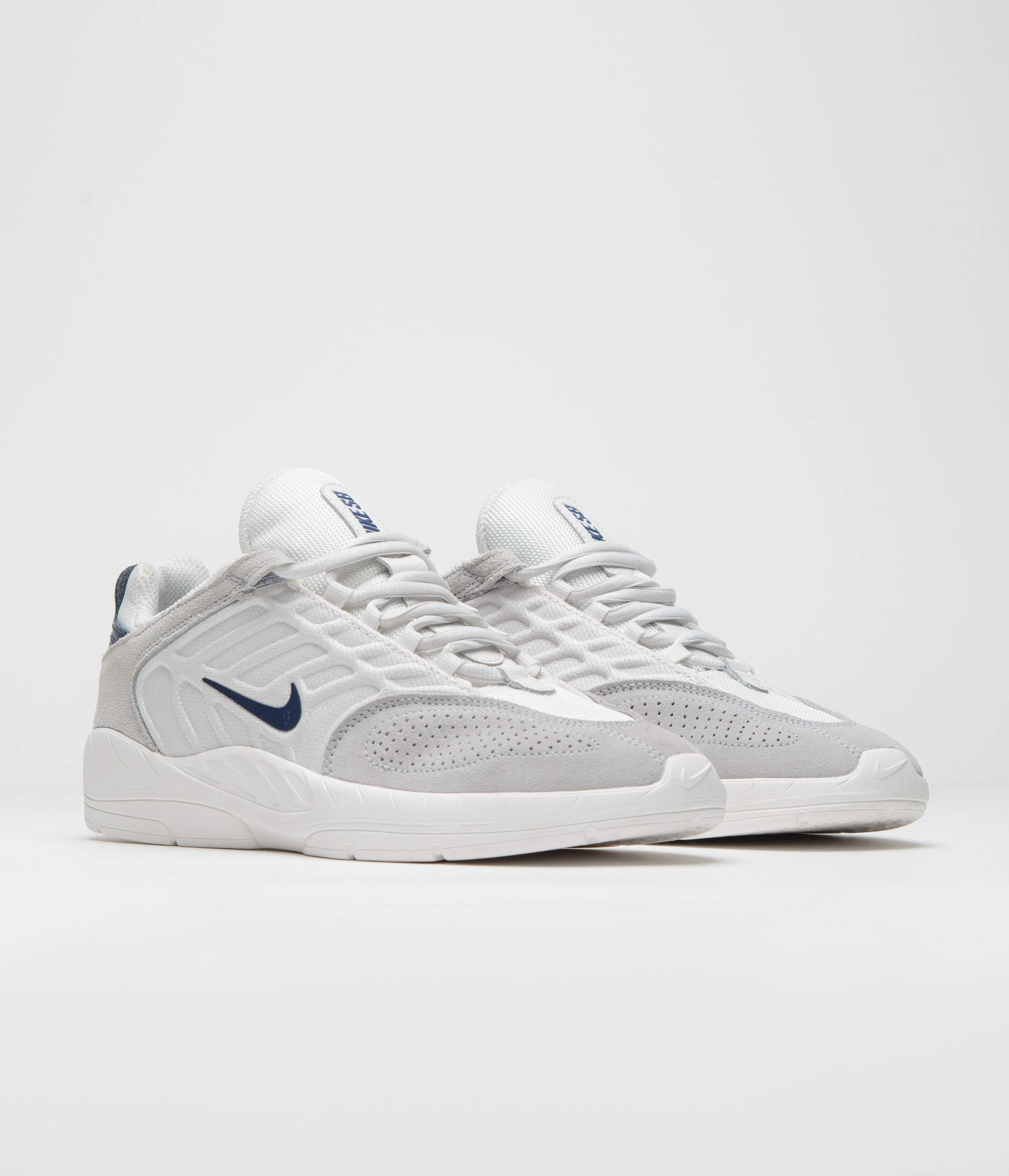 Nike SB Vertebrae Shoes in Platinum Tint, Midnight Navy, and Wolf Grey