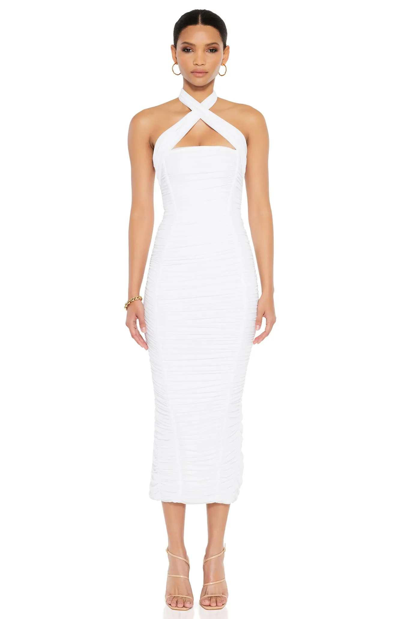 Nookie Monroe Midi Dress - White can be rewritten as: White Monroe Nookie Midi Dress