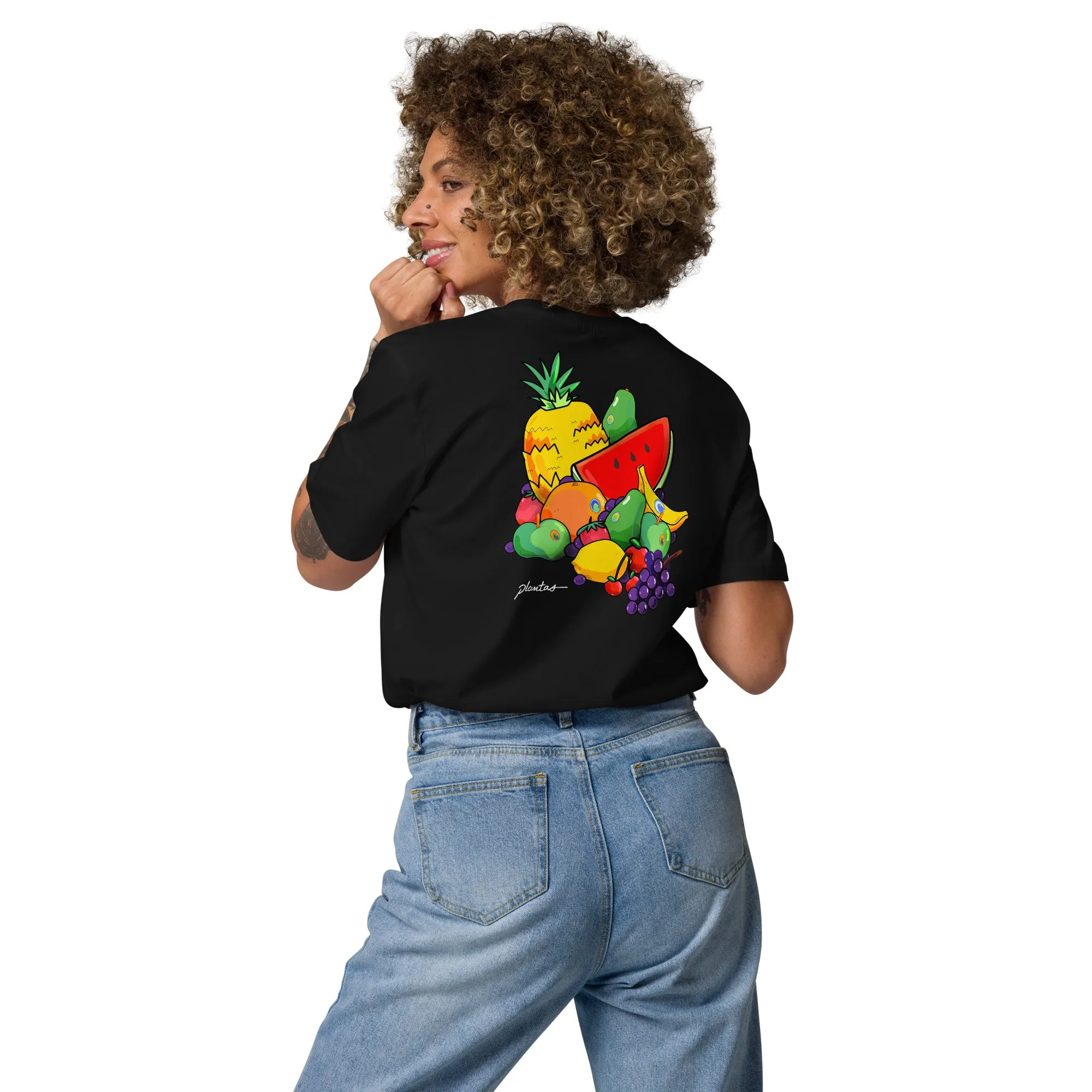 Organic cotton unisex t-shirt with fruits print.