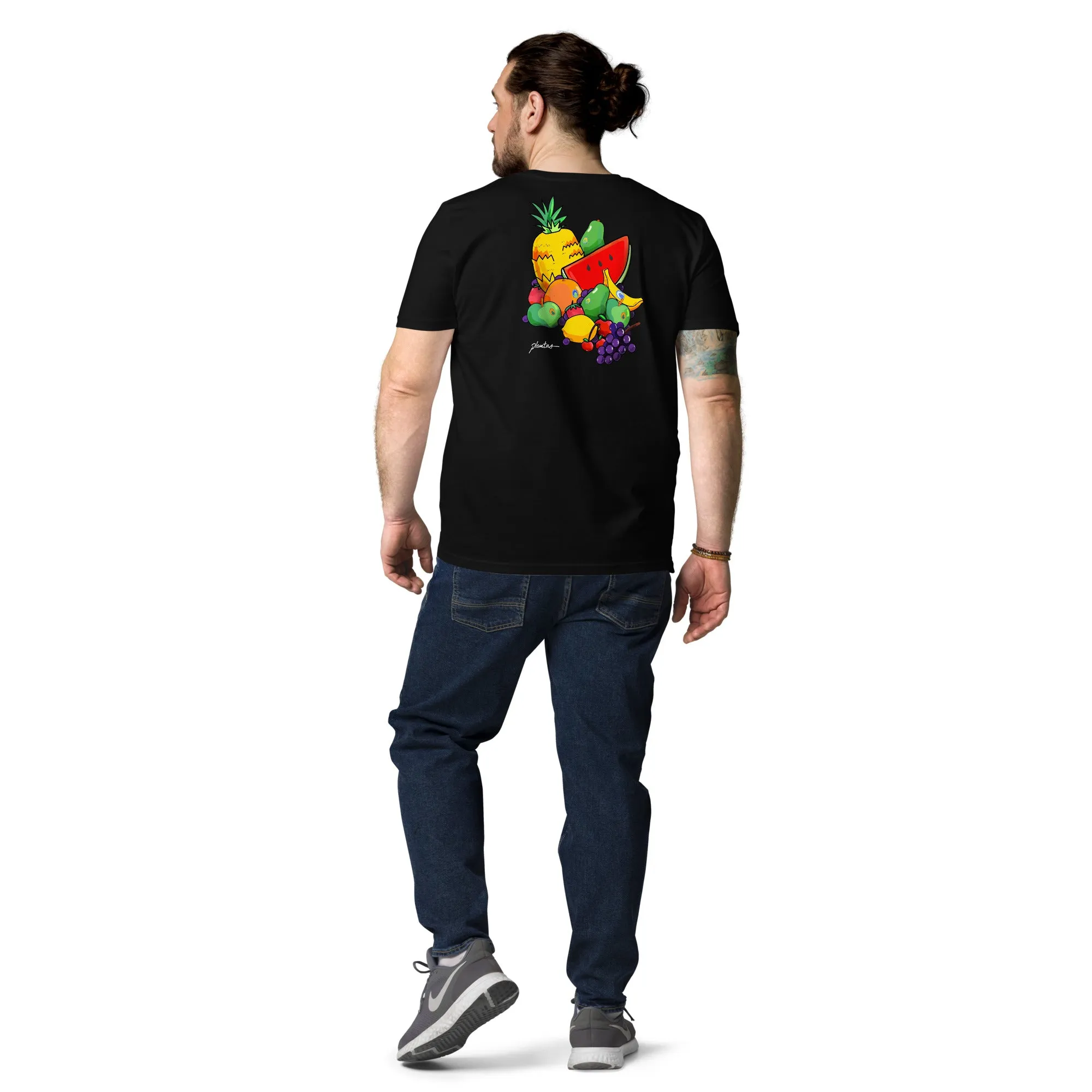 Organic cotton unisex t-shirt with fruits print.